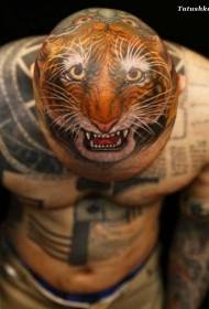 head huge angry tiger head cartoon tattoo pattern