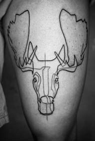 thigh black line tribal style 麋 deer head tattoo pattern
