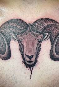 padrão de tatuagem de cabeça de cabra com chifres grande requintado