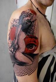 beso handia kolore bele burua eta emakumearen gorputza begi tatuaje eredua