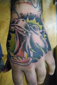 hippo tattoo pattern with green background on hand