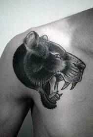 engraving style black panther head shoulder tattoo pattern
