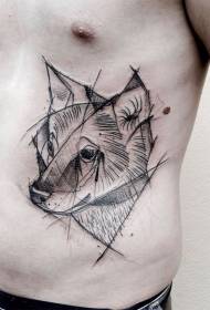 side ribs Black line minimalist fox head tattoo pattern