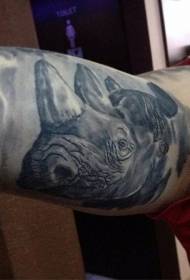 natural black and white rhinoceros head tattoo pattern inside the arm