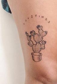 thigh small fresh cactus potted letter tattoo pattern