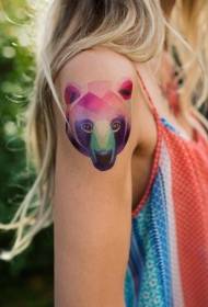 女生手臂水彩手绘熊头纹身图案