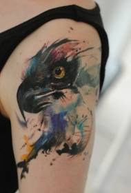 Big-armed watercolor-style colored eagle-head tattoo pattern