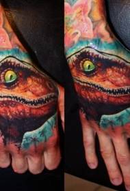 hand terug illustratie stijl kleur kleine dinosaurus hoofd tattoo patroon