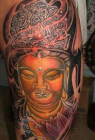 Thigh Buddha head and lotus tattoo pattern
