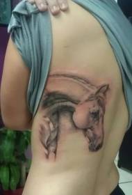 modello tatuaggio testa di cavallo grigio nero posteriore