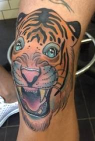 boys leg painting gradient simple abstract line small animal tiger tattoo picture