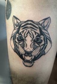 thigh black gray tiger head Tattoo pattern