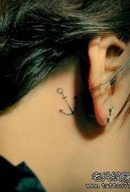 girl's ear delicate and delicate totem anchor tattoo pattern