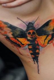 side rib watercolorskull butterfly tattoo pattern