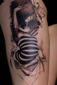 thigh surrealist wind book and body tattoo pattern