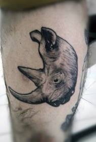 calf old school mini black rhinoceros head tattoo pattern