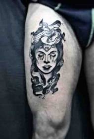 thighs stunning black and white Medusa and snake tattoo Pattern