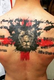 Férfi hátul vicces oroszlánfej Vörös Kereszt tetoválás mintával
