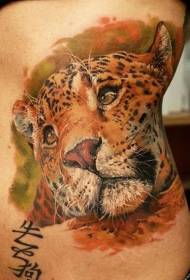 side ribs realistic painted cheetah head with character tattoo pattern
