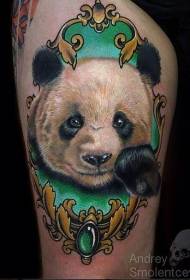 Thigh realistic style colored panda avatar tattoo pattern
