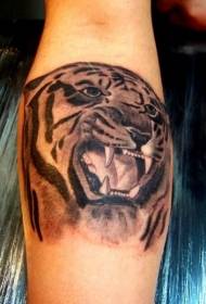 roaring tiger head black arm tattoo pattern
