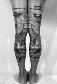 two legs behind the leg Pairs of black landscape tattoo designs