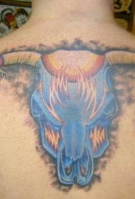 back blue head and flame tattoo pattern