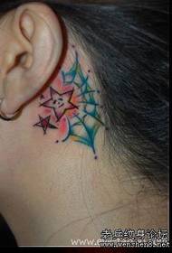 head tattoo pattern: head color pentagonal Star Spider Web Tattoo Pattern