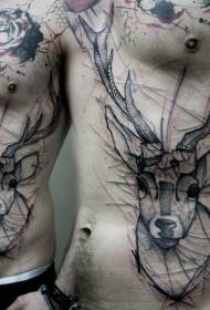 waist sketch style black deer head Tattoo pattern