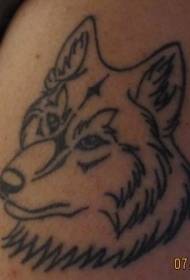 pola tato kepala serigala garis hitam minimalis