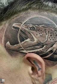 patrón de tatuaxe de peixe de dinosauro de cabeza