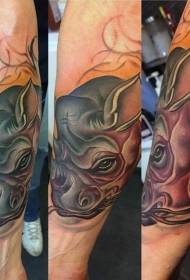 Arm realistic color cartoon little rhinoceros head tattoo pattern