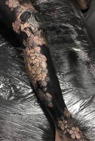 good-looking skull and peony black tattoo pattern  36200 - calf Ganesha like god painted tattoo pattern