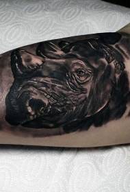 Rinocchiu realisticu mudellu di tatuaggi di testa di rinoceronte neru
