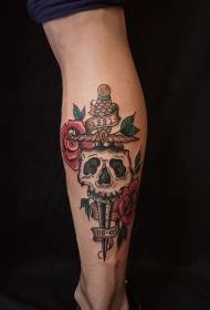 noga Część malowanego wzoru tatuażu ze sztyletem różanym