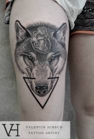 ແບບແກະສະຫຼັກແບບລຶກລັບຂອງຫົວໃຈ wolf ຫົວໃຈແລະຮູບແບບ tattoo ສາມຫຼ່ຽມສີດໍາ