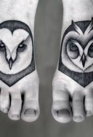 Black gray owl head instep tattoo pattern