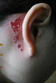 head tattoo pattern: head cute totem cat five-pointed star tattoo pattern