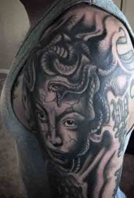 big arm creepy black medu Sha tattoo design