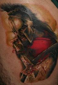 Padrão de tatuagem de guerreiro espartano de perna