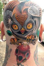 head tattoo pattern: head cartoon owl tattoo pattern