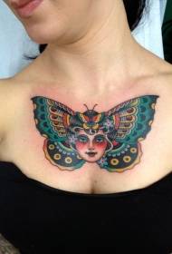 chest girl avatar and butterfly wing tattoo pattern