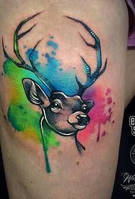 thigh splash ink color elk tattoo pattern
