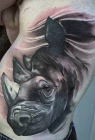 side rib classic black and white rhinoceros head tattoo pattern