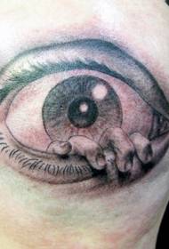 head scary black eyes with hand tattoo pattern
