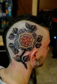huvud ny skola färg blommor och blad tatuering mönster