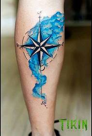 calf splash ink compass Color tattoo pattern