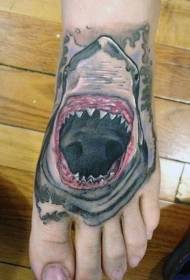 instep painted evil shark big mouth tattoo pattern