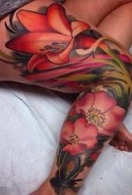 girls legs painted watercolor creative personality beautiful flower tattoo pictures