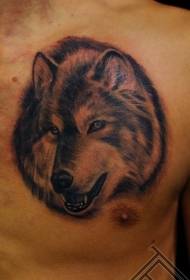 good looking realistic wolf head chest tattoo pattern